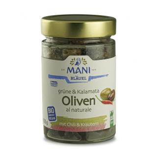 Grüne & Kalamata Oliven mit Chili & Kräutern  205g